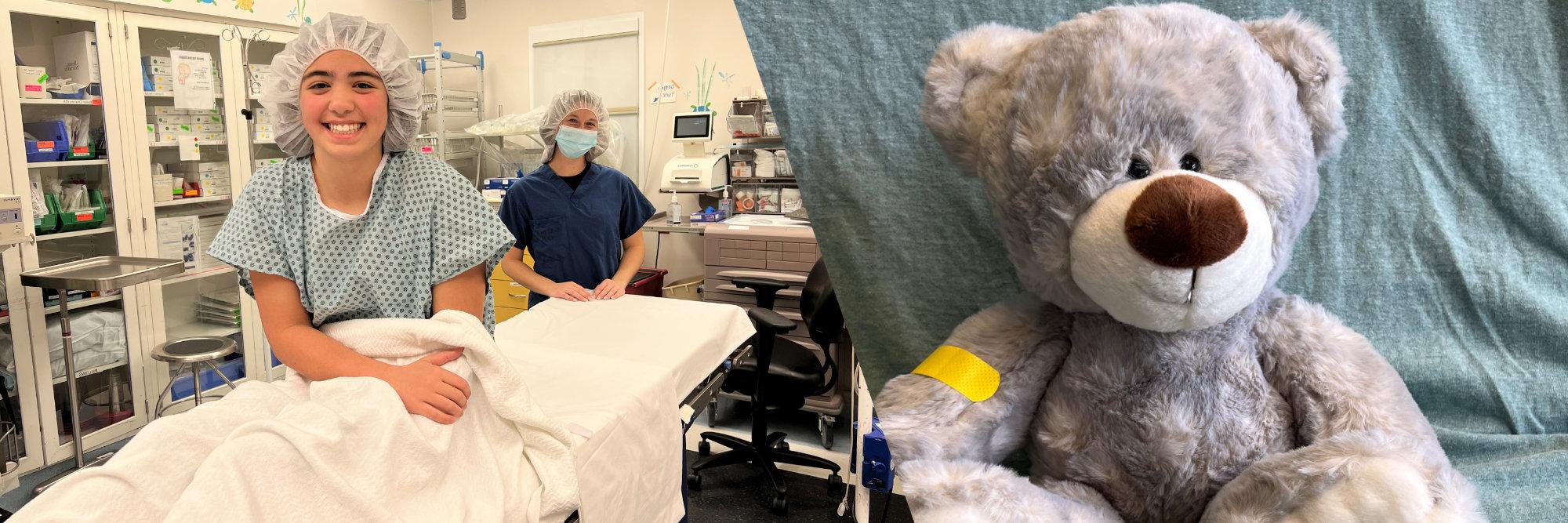 熊和孩子在准备手术时微笑着